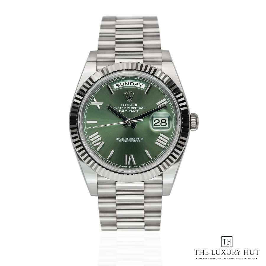 Rolex Day Date White Gold Olive Green 51338aa