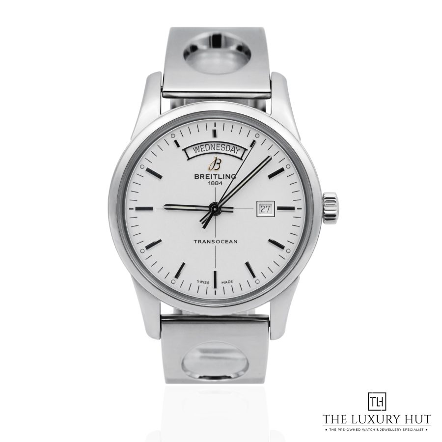 Breitling Transocean Day Date Steel 43mm Silver NEW 51852 aa