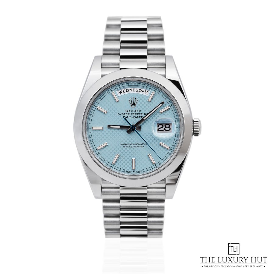 Rolex Day Date 40 Platinum Ice Blue Motif Dial LB657 a