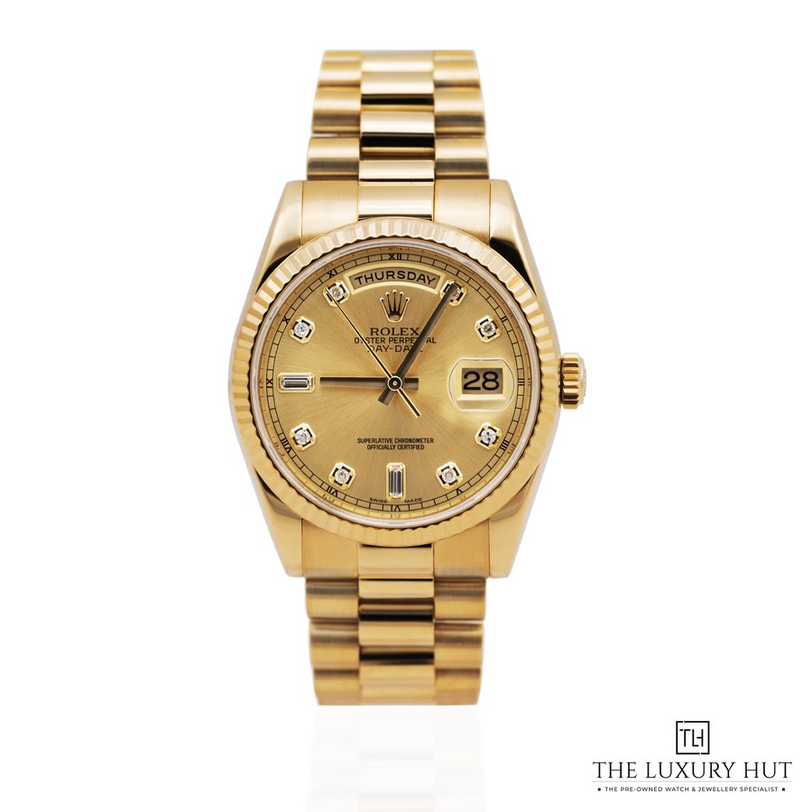 Rolex Day Date 36 18ct Yellow Gold Factory Champagne Diamond